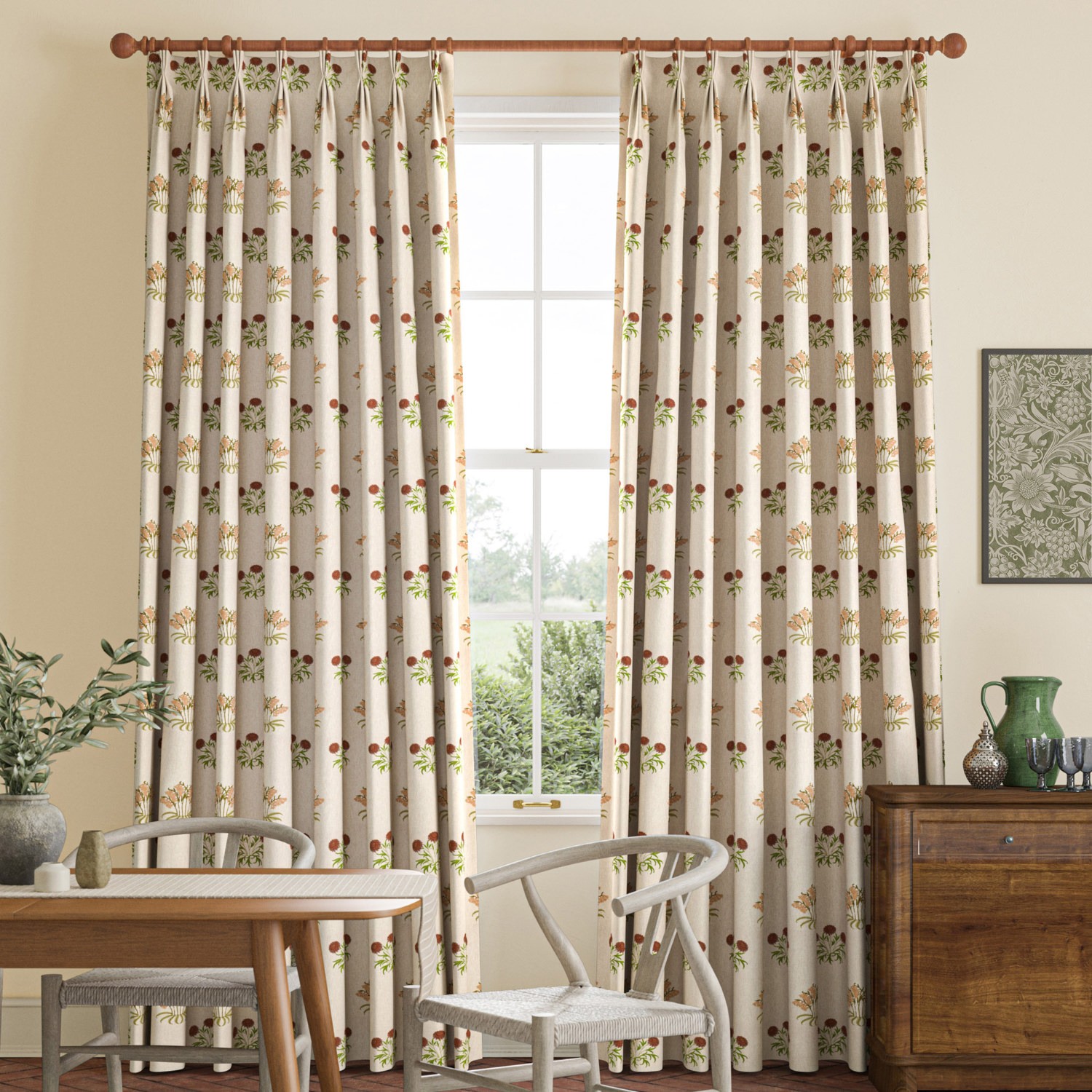 William Morris Lily Flower Embroidery Madder Curtain