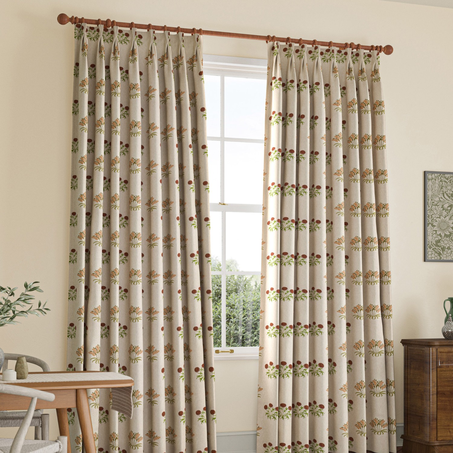 William Morris Lily Flower Embroidery Madder Curtain