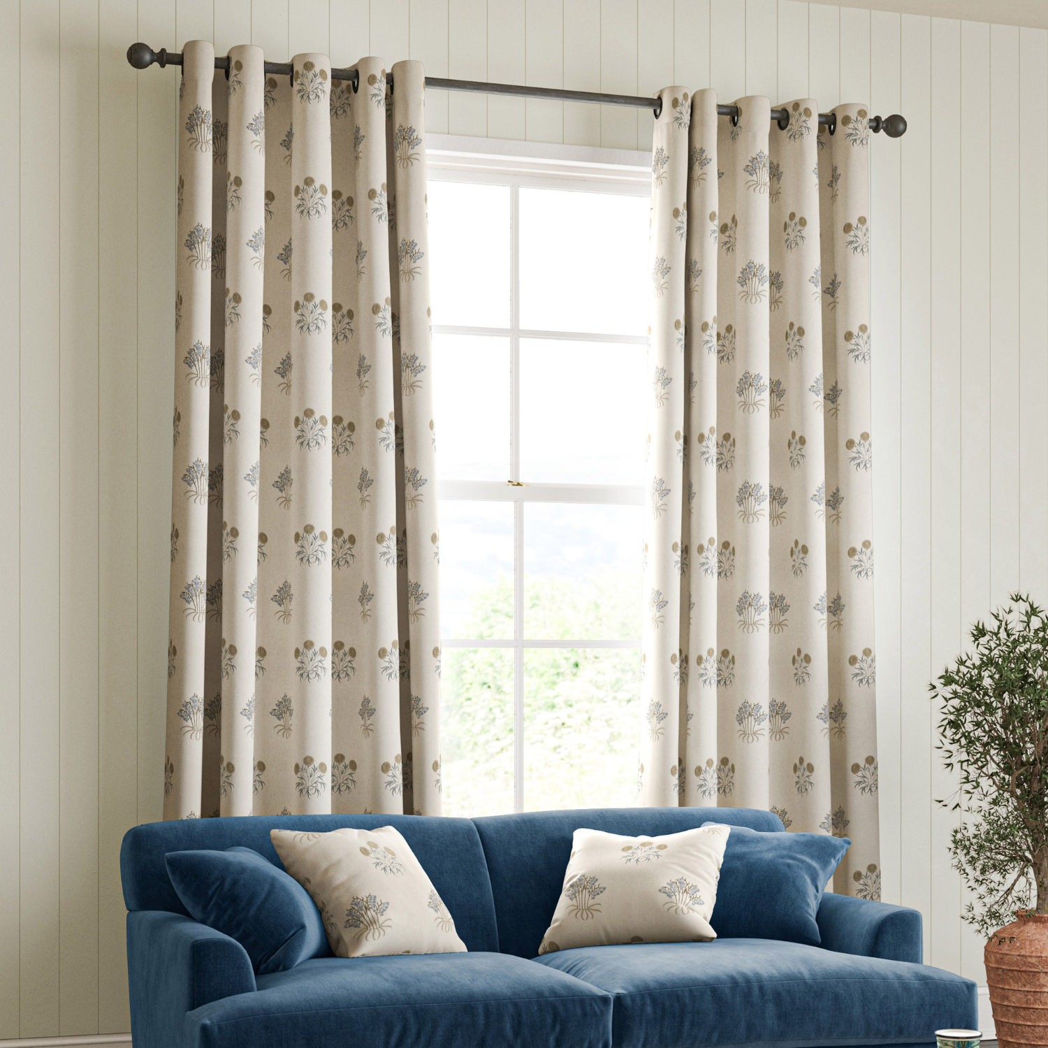 William Morris Lily Flower Embroidery Woad Curtain