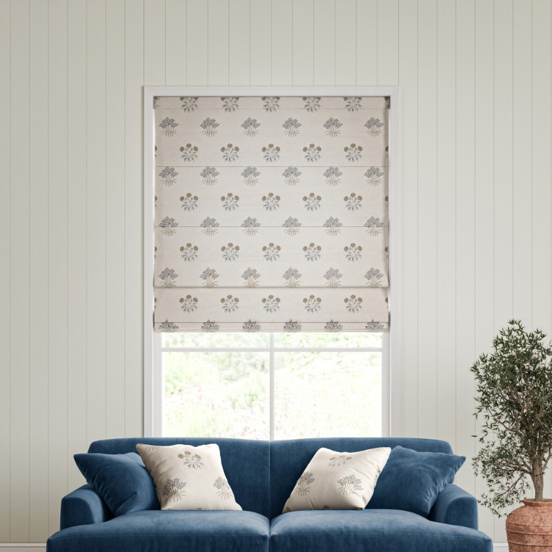 William Morris Lily Flower Embroidery Woad Roman Blind