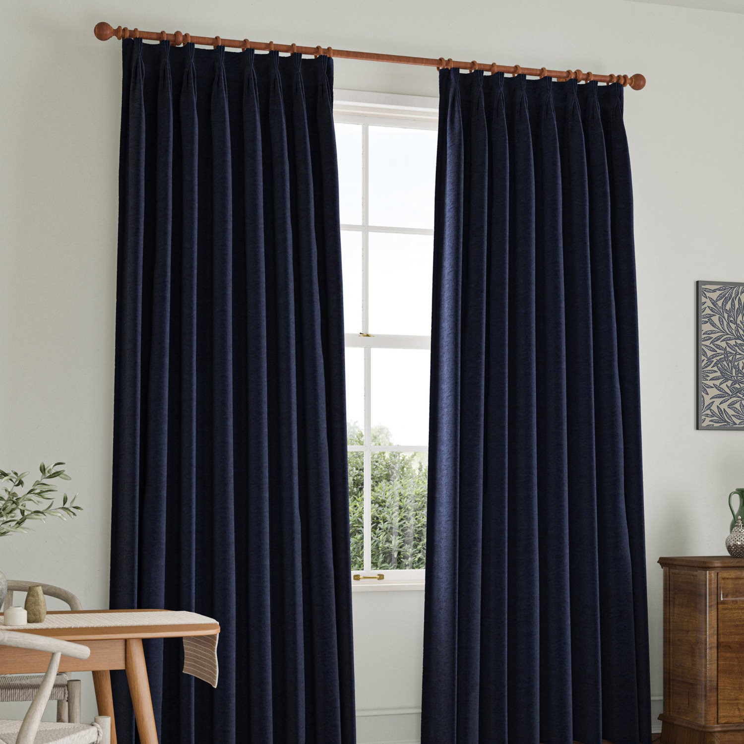 William Morris Lodden Embroidery Indigo Curtain