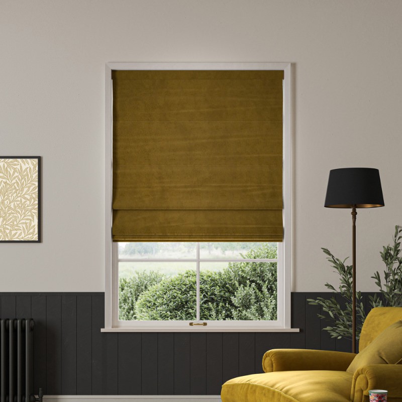 William Morris Lodden Embroidery Ochre Roman Blind