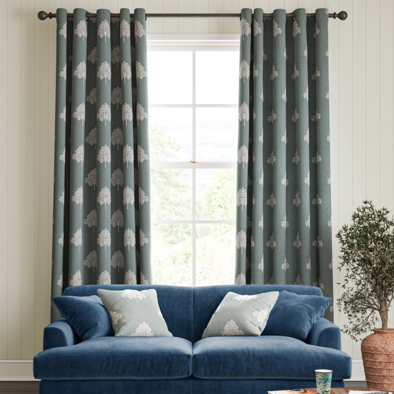 William Morris Marigold Tree Embroidery Woad Curtain