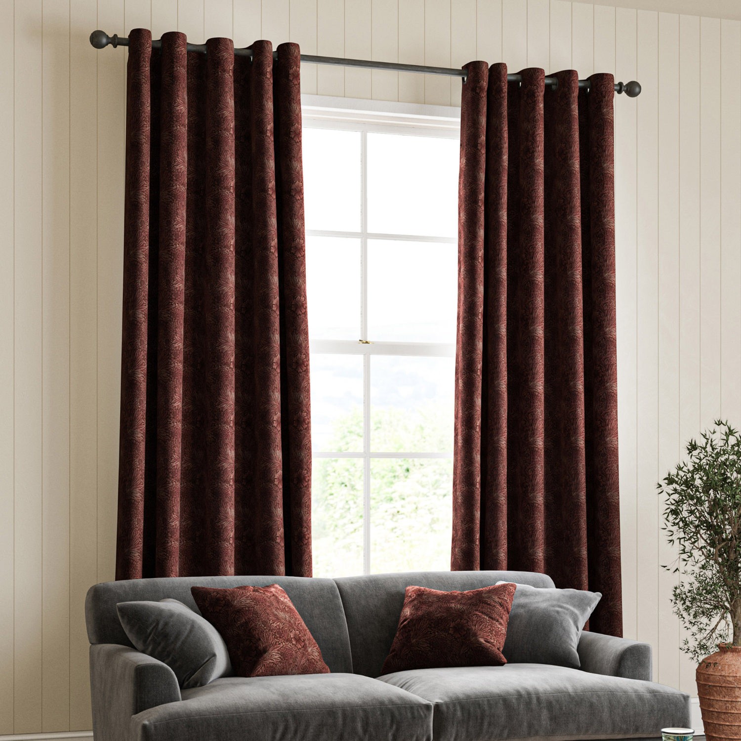 William Morris Marigold Velvet Berry Curtain
