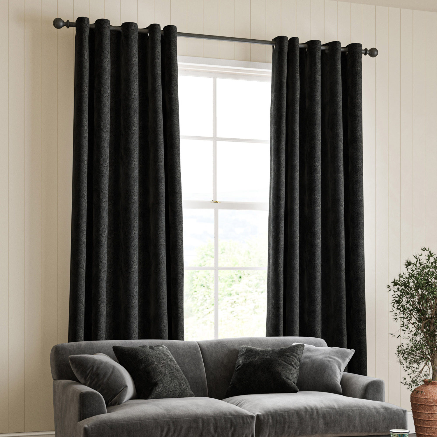 William Morris Marigold Velvet Charcoal Curtain