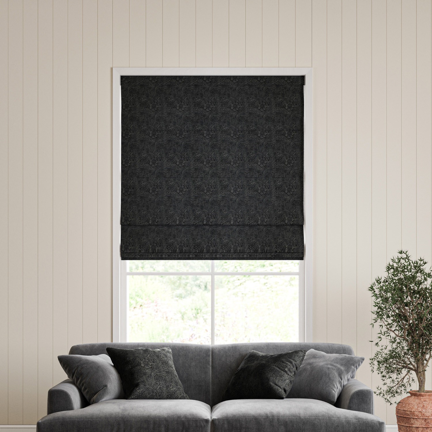 William Morris Marigold Velvet Charcoal Roman Blind