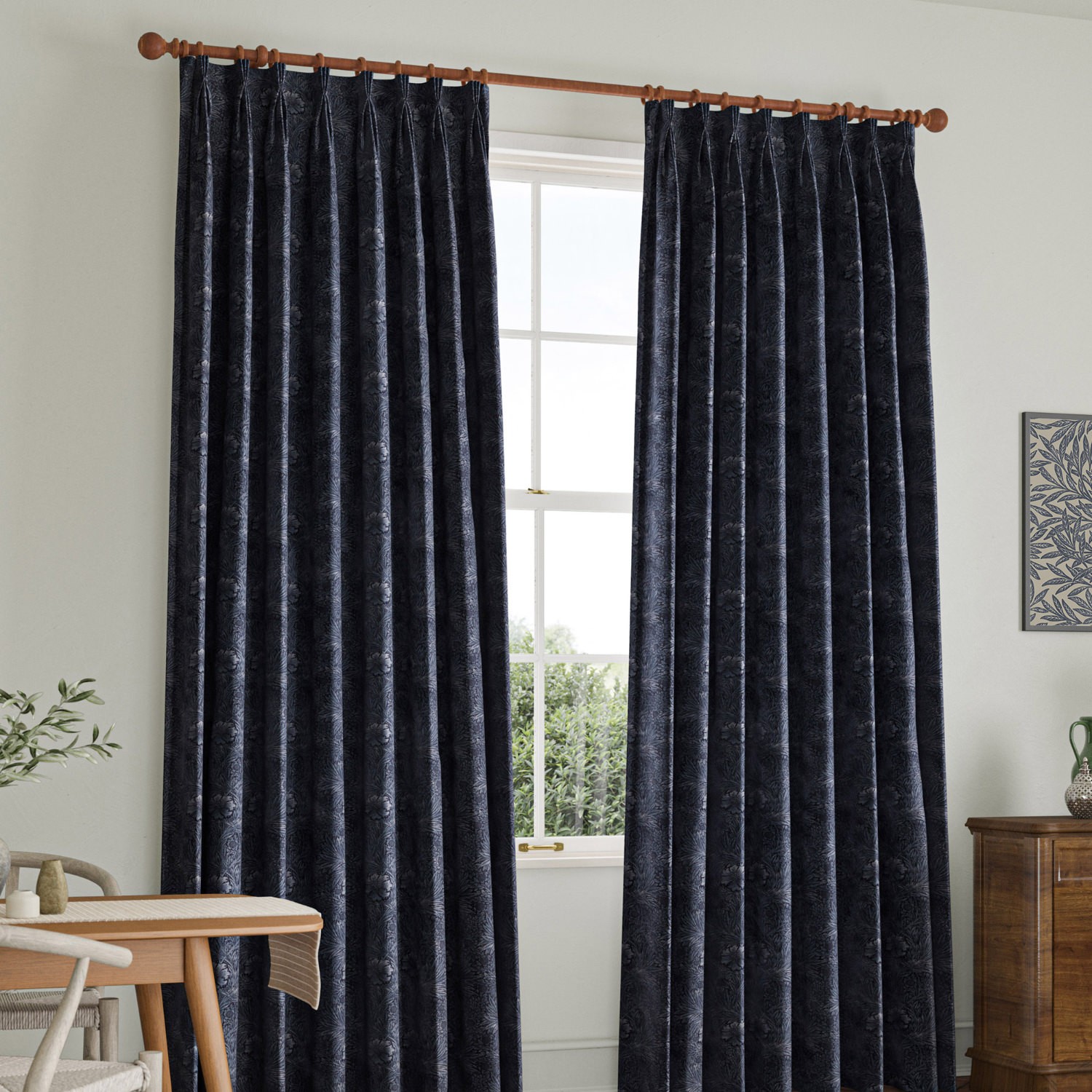 William Morris Marigold Velvet Indigo Curtain