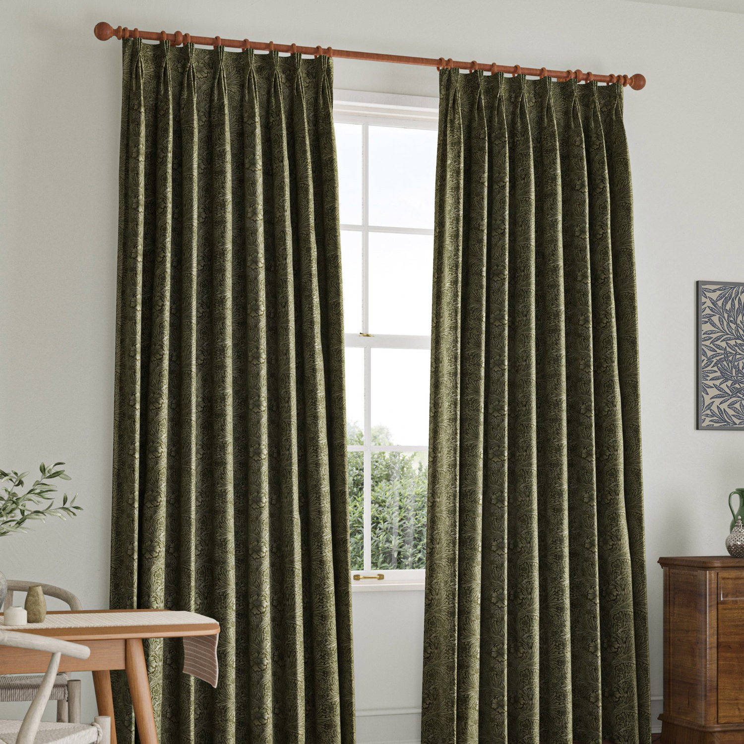 William Morris Marigold Velvet Sage Curtain