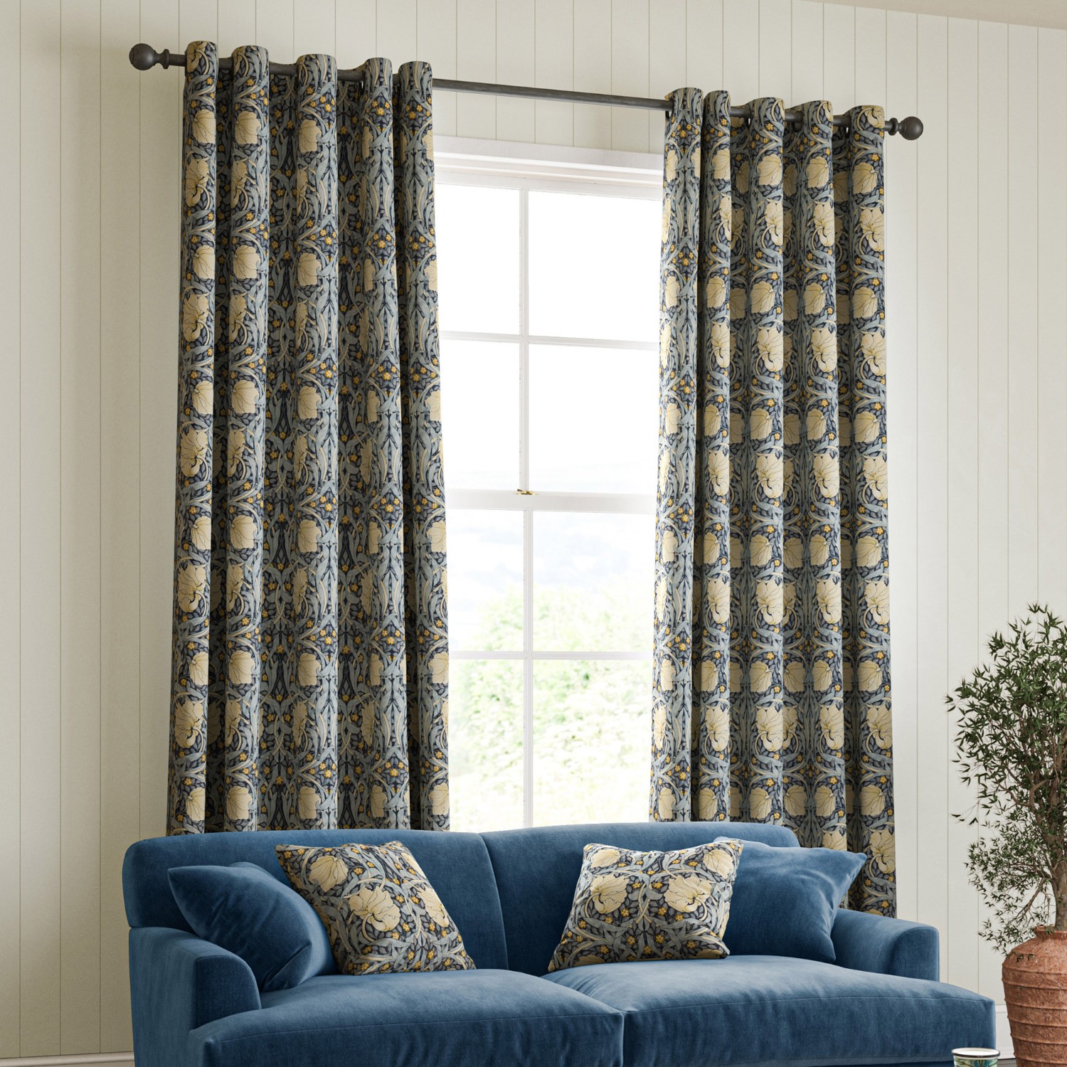 William Morris Pimpernel Indigo Curtain