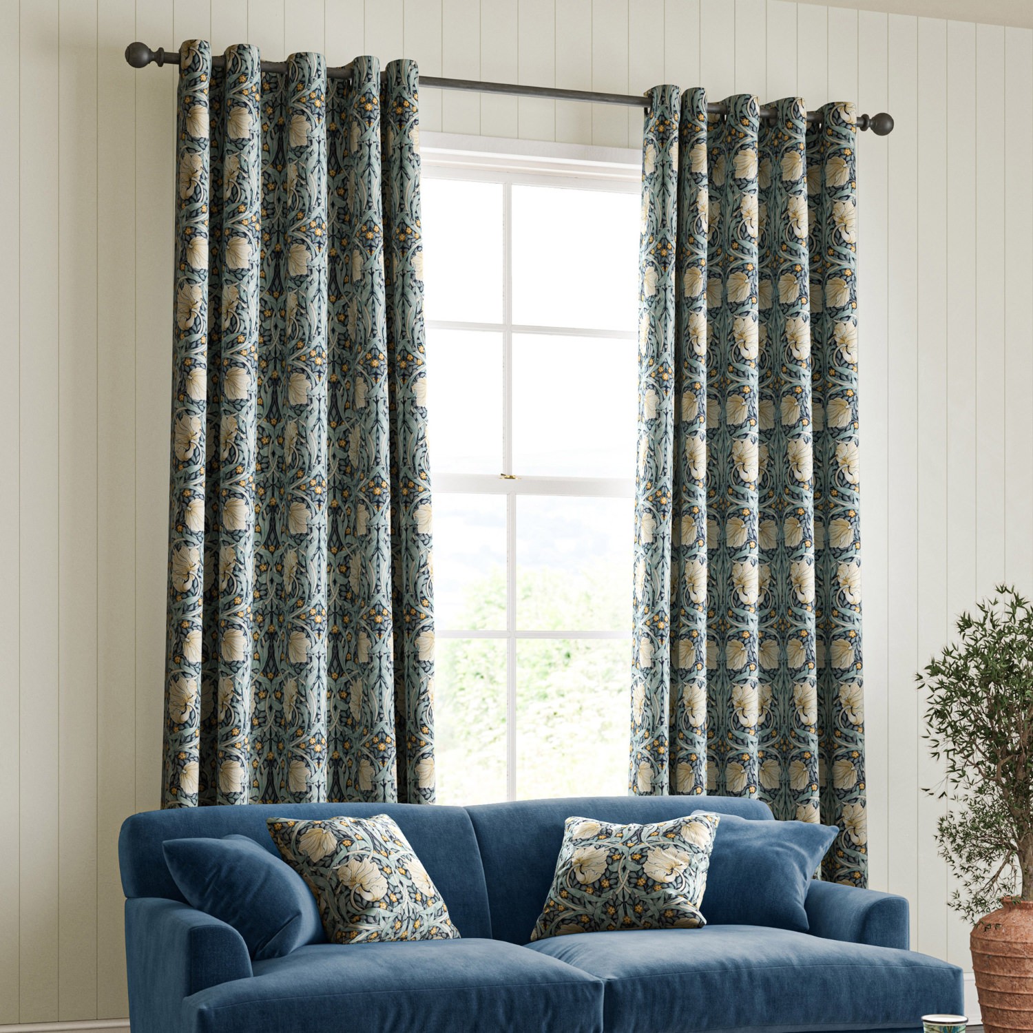 William Morris Pimpernel Velvet Indigo Curtain