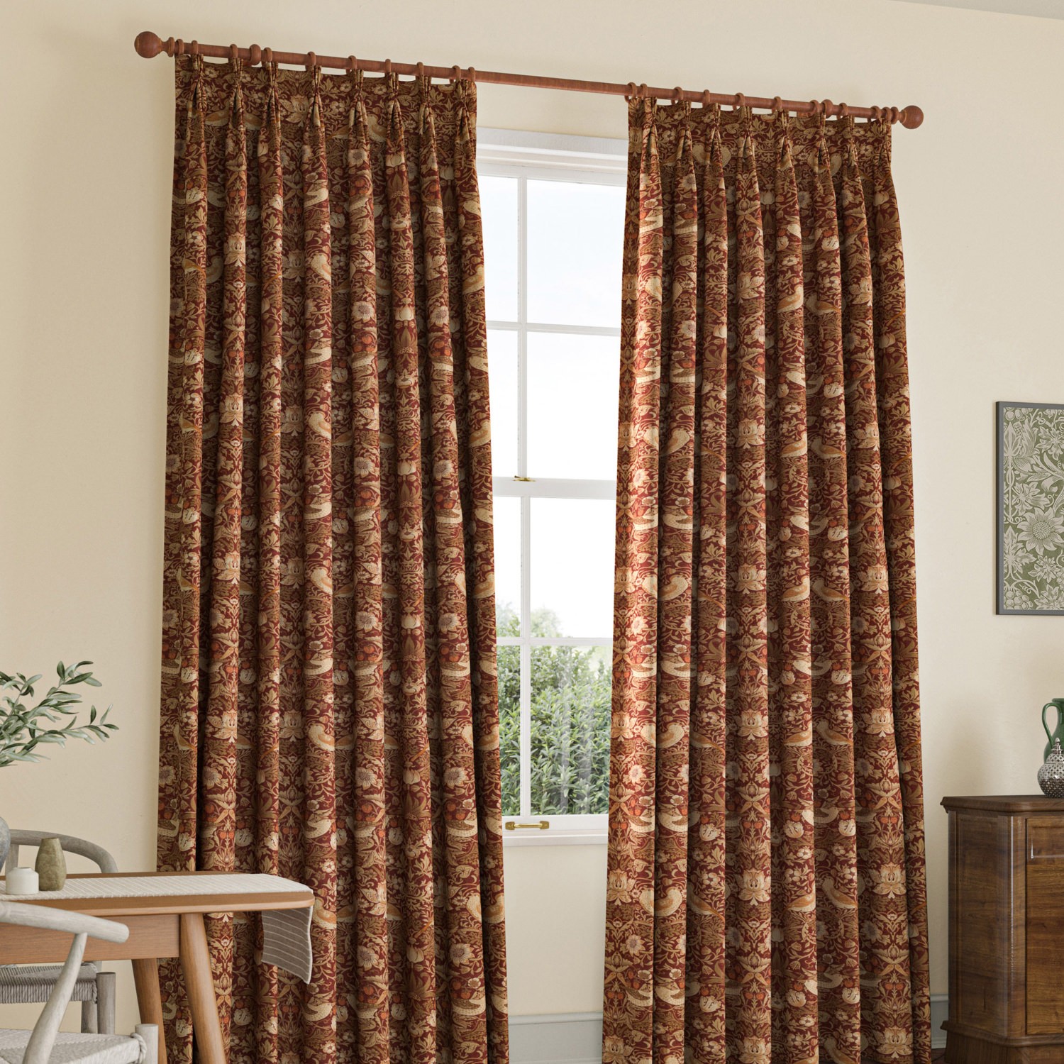 William Morris Strawberry Thief Madder Curtain