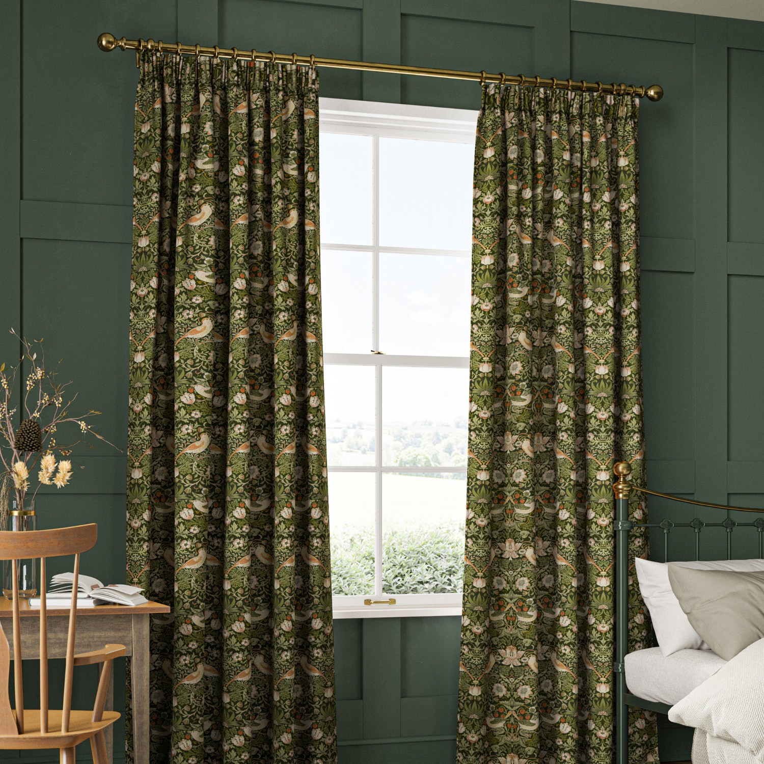 William Morris Strawberry Thief Nettle Curtain