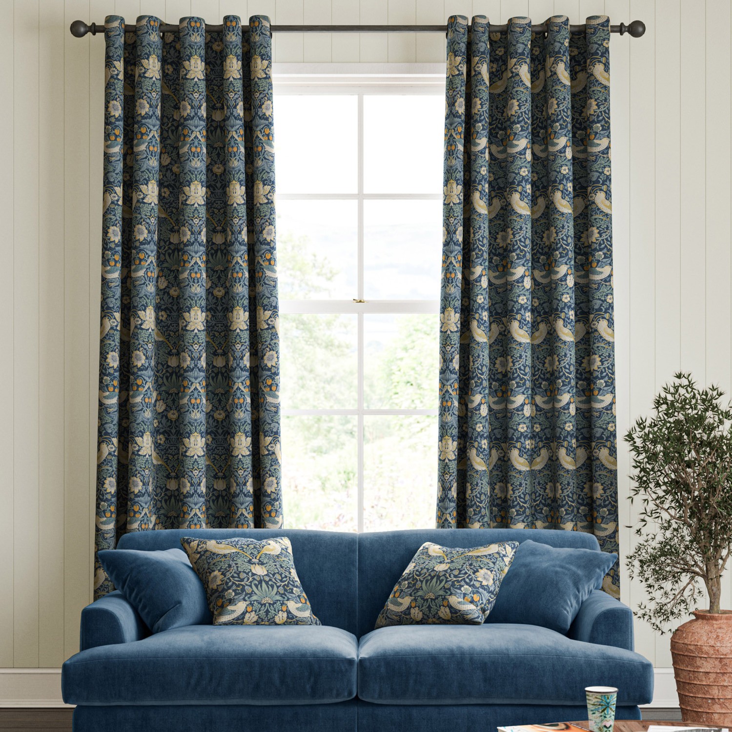 William Morris Strawberry Thief Woad Curtains