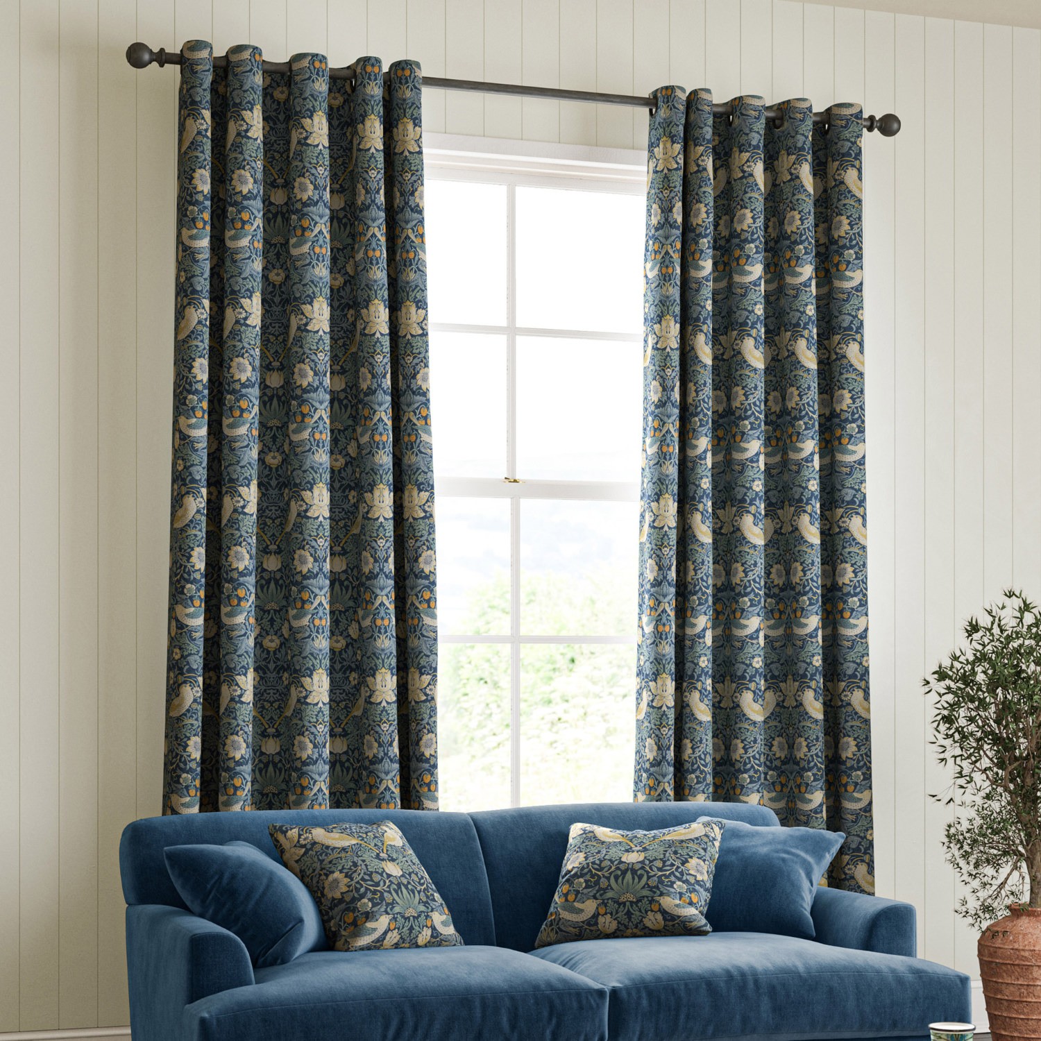 William Morris Strawberry Thief Woad Curtain