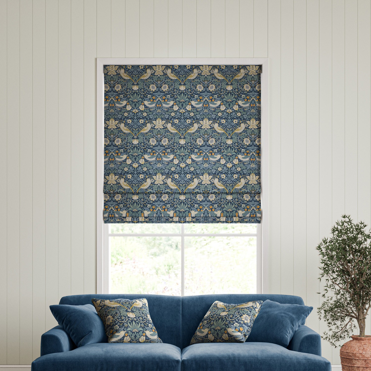 William Morris Strawberry Thief Woad Roman Blind