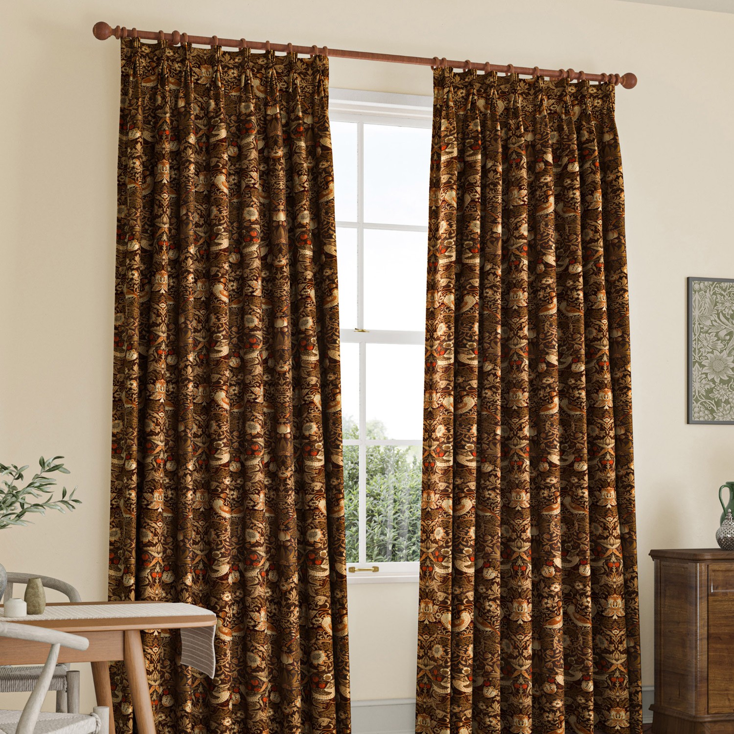 William Morris Strawberry Thief Velvet Acorn Curtain