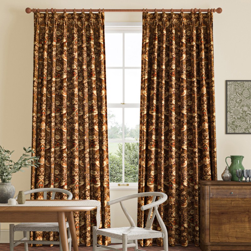 William Morris Strawberry Thief Velvet Acorn Curtain