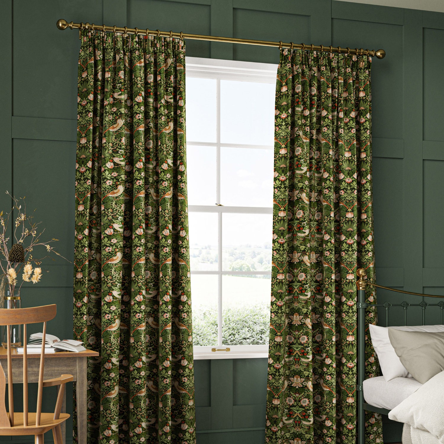 William Morris Strawberry Thief Velvet Nettle Curtain