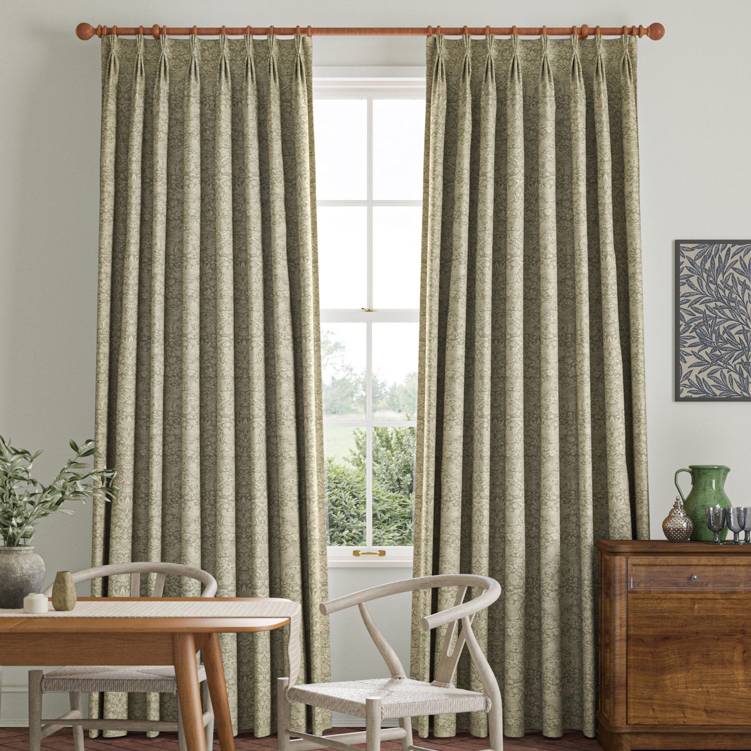 William Morris Strawberry Thief Woven Sage Curtain