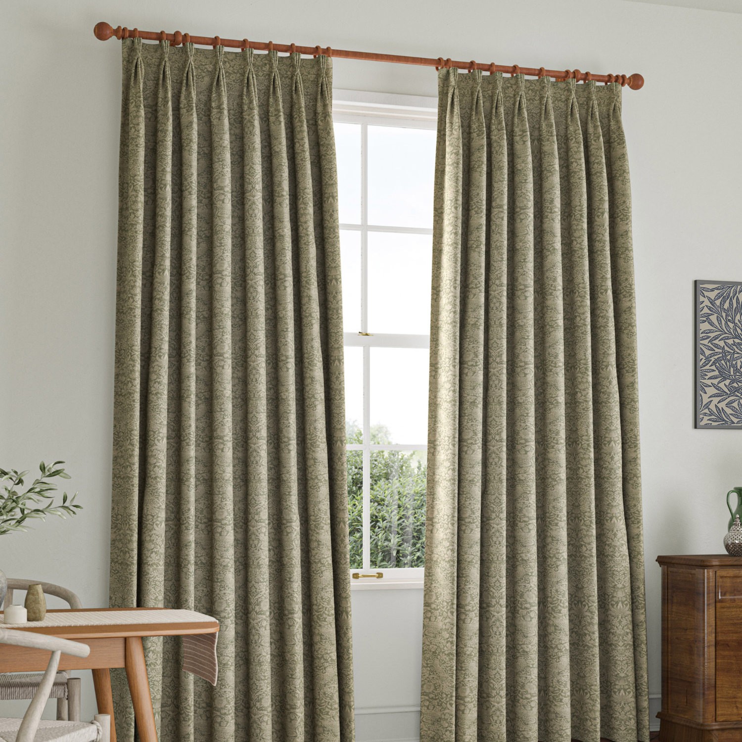 William Morris Strawberry Thief Woven Sage Curtain