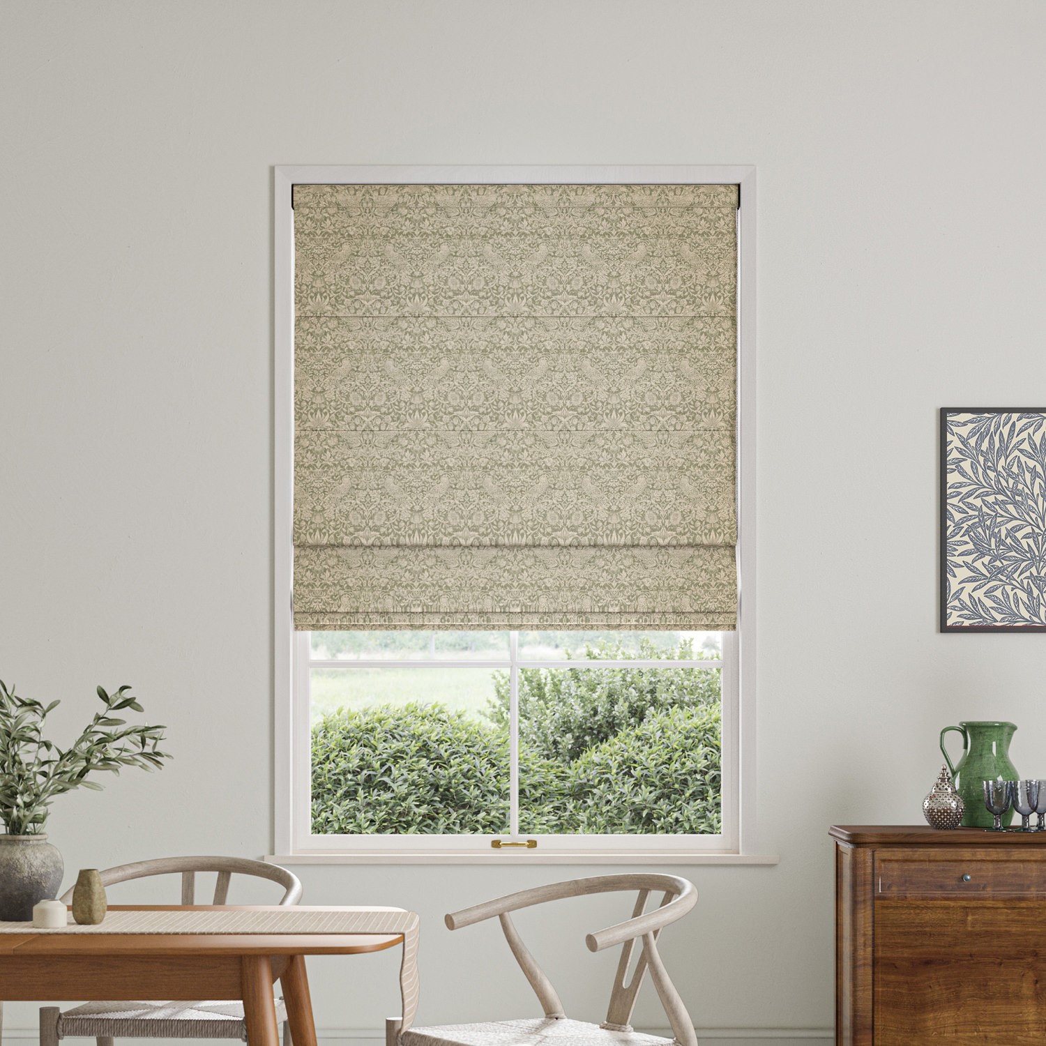 William Morris Strawberry Thief Woven Sage Roman Blind