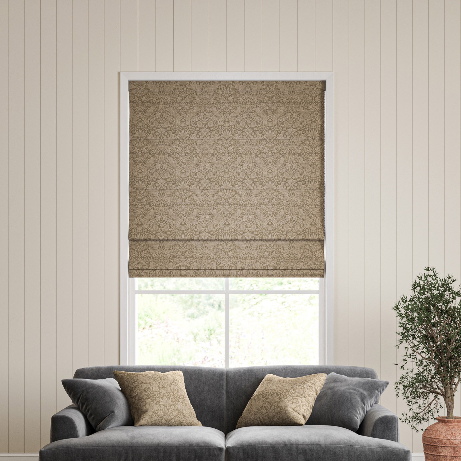 William Morris Strawberry Thief Woven Walnut Roman Blind