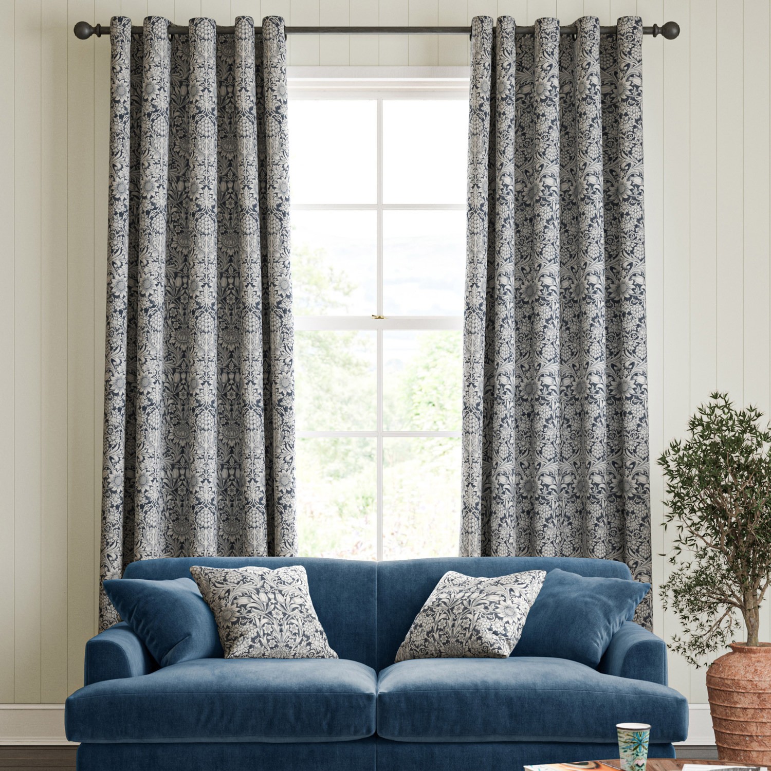 William Morris Sunflower Indigo Curtain