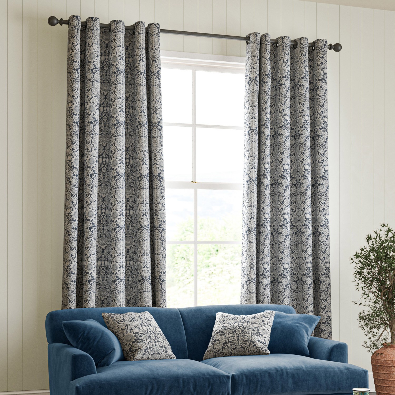 William Morris Sunflower Indigo Curtain