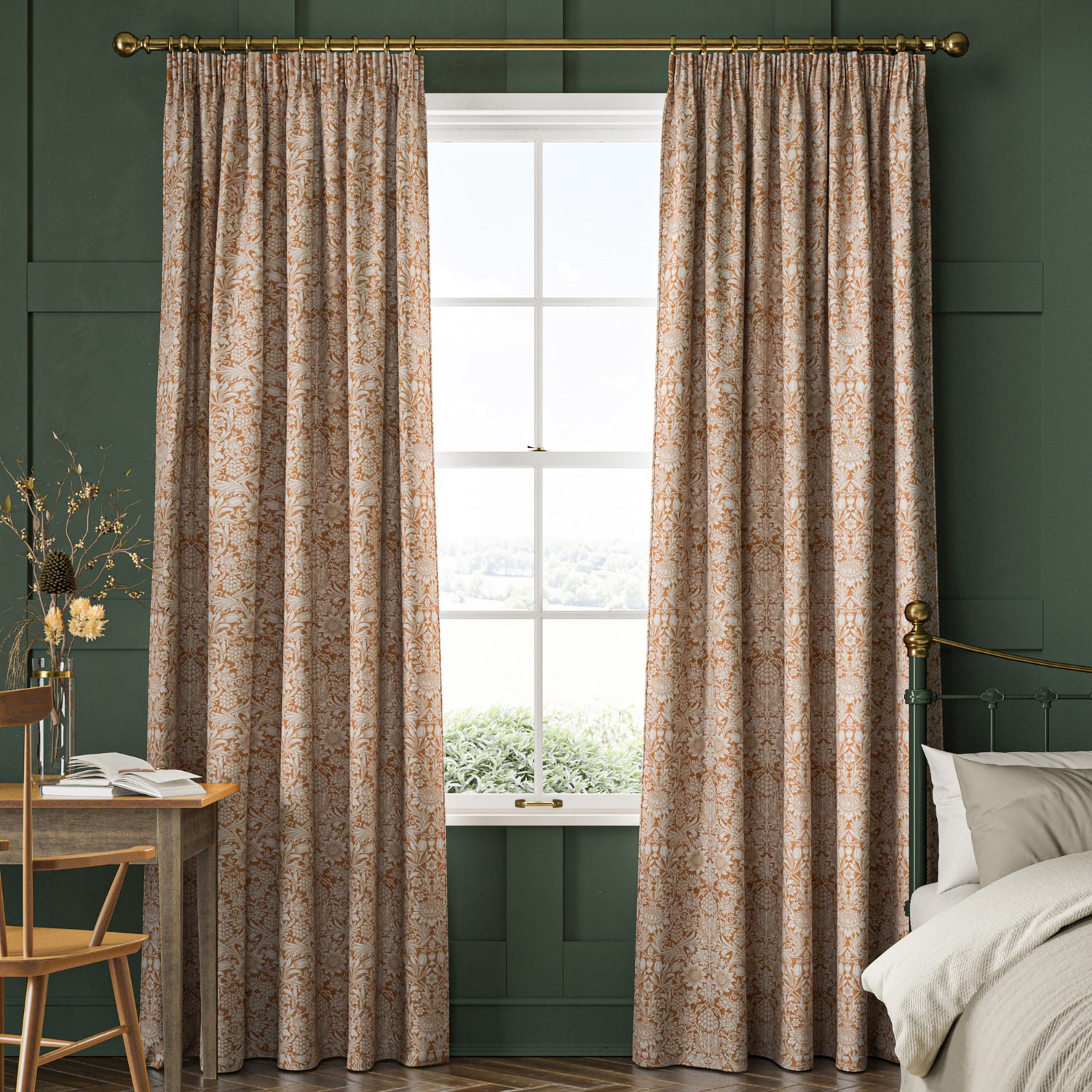 William Morris Sunflower Madder Curtain